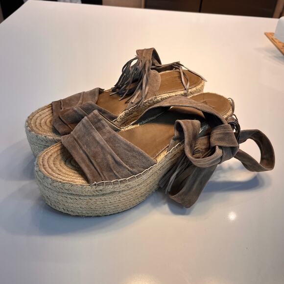Marc Fisher Rebecca Leather Platform Espadrille Sandals Brown Size 8.5 - Picture 6 of 8